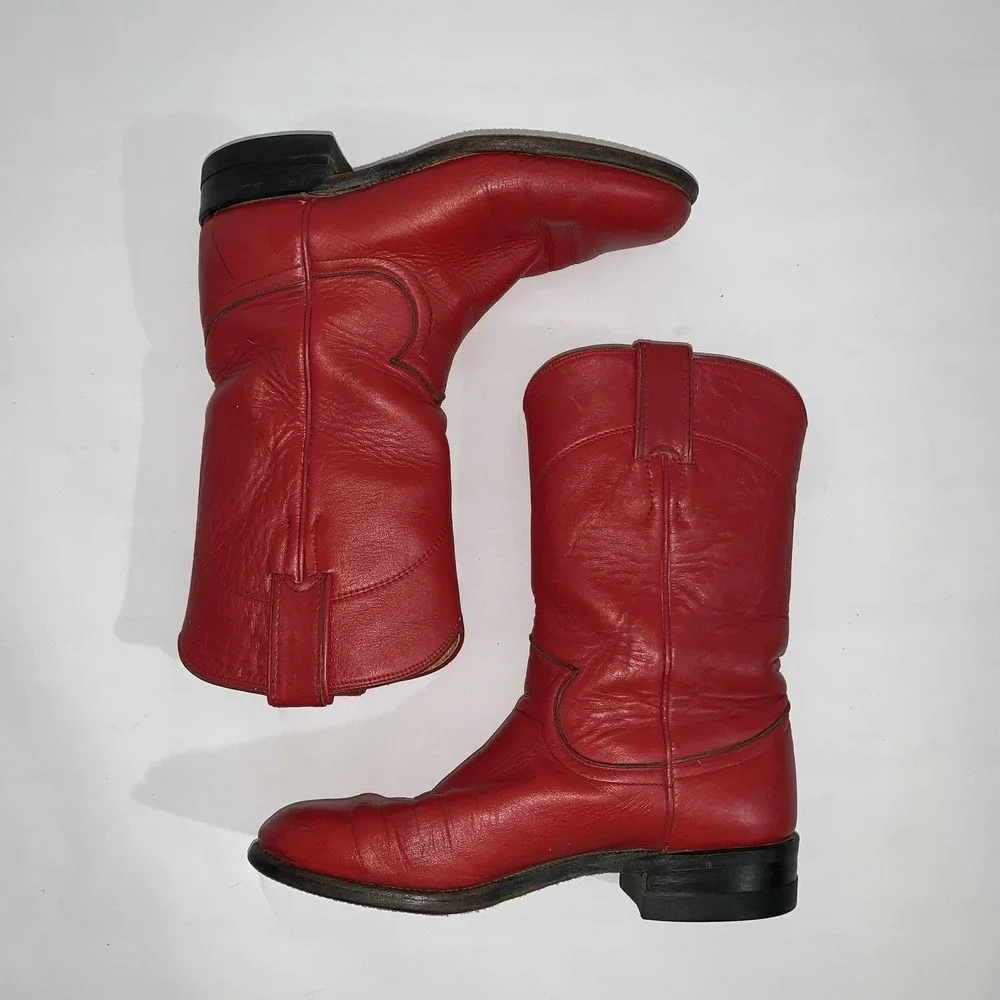Justin Boots Womens 5A Red Leather Western Cowgirl Mid Calf Pull On 3055